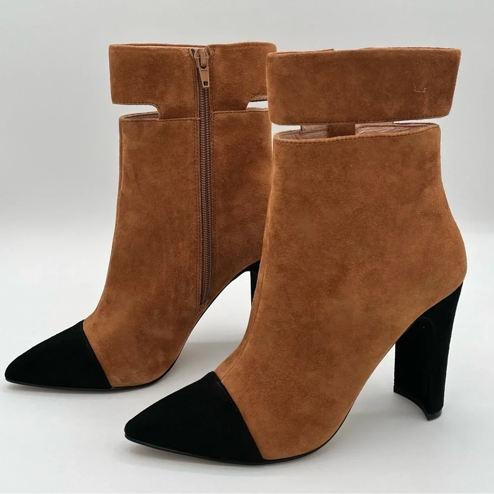42 Gold Kiki Pointed Toe Booties, Black / Brown, Size 7.5